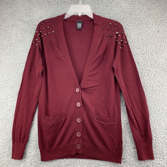 Nollie Oxblood Womens Cardigan Sweater Size Small Pockets Red Studded Stretch - Picture 2 of 13